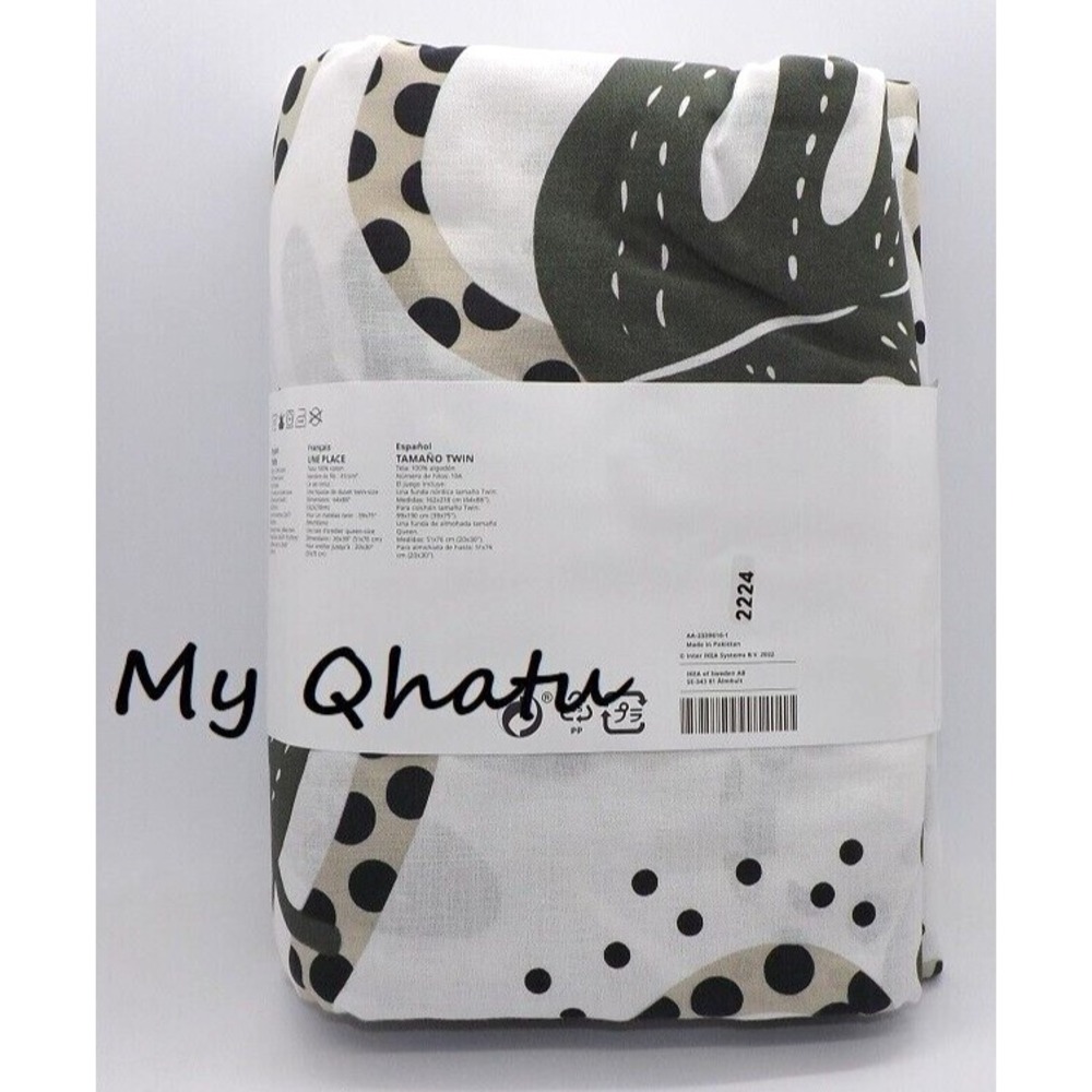 Ikea KLATTERKALLA Twin Duvet Cover with Pillowcase White/Green NEW - Picture 4 of 5